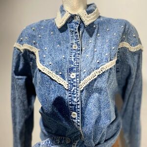 Pearl it up with Button-Up Shirt with Pearl Accents one of a kind